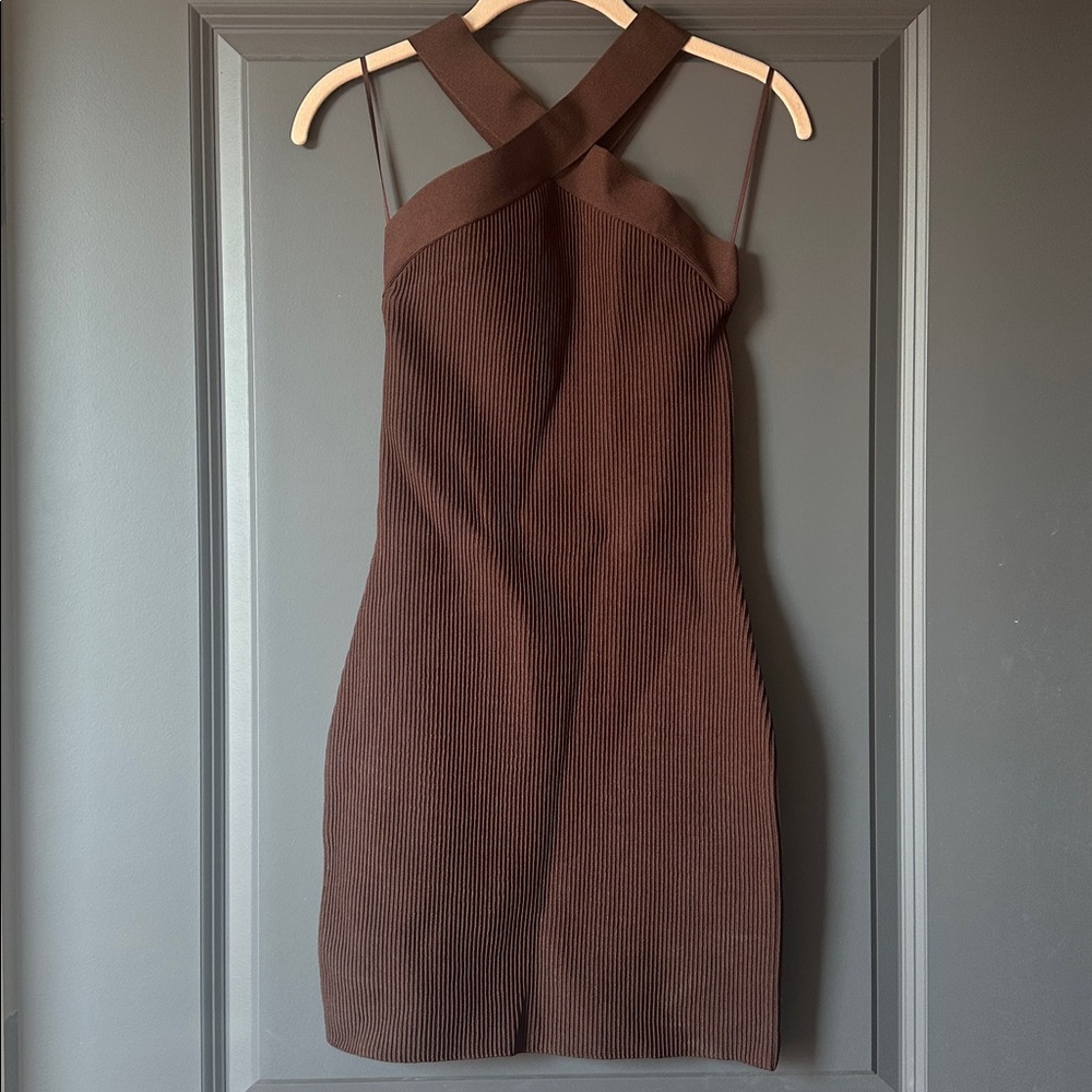 Babaton Chocolate Knit Dress from Aritzia